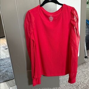 Nine West Vibrant Red Blouse with Sheer Sleeves